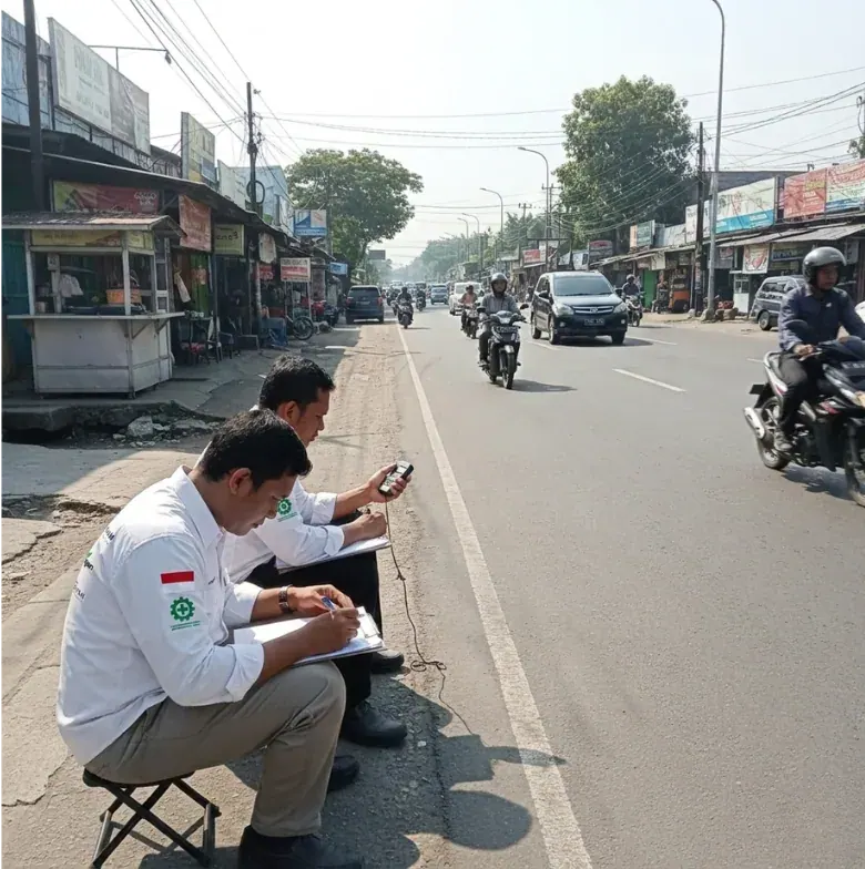 Tim melakukan survei Andalalin di area jalan sekitar lokasi proyek