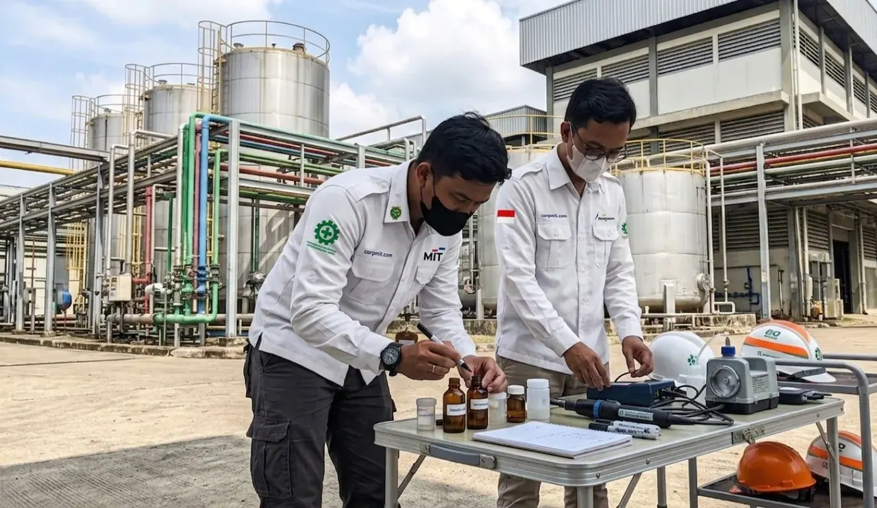 Tim konsultan lingkungan melakukan survei lapangan untuk AMDAL dan DELH